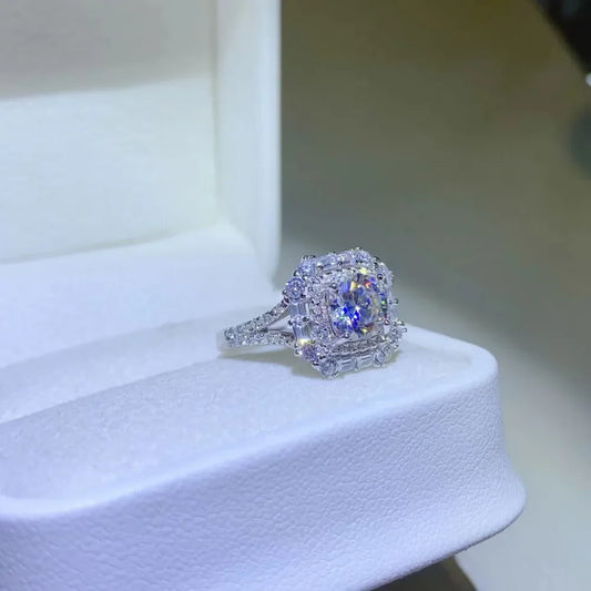 1 Carat Moissanite Ring Sofia - Halo Shimmering Band Women's Ring Velanci
