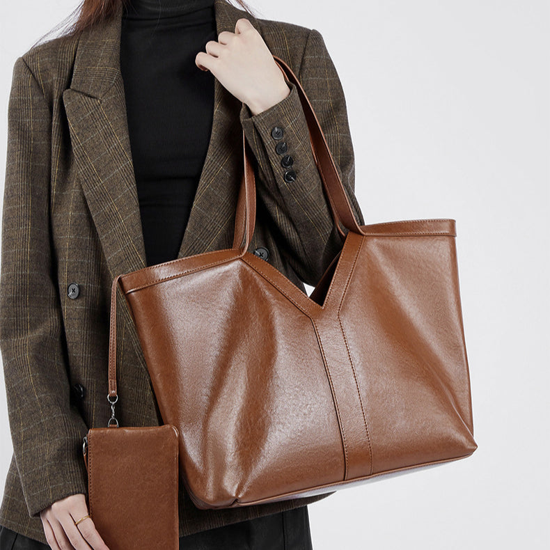 Korean Style Autumn Luxe Leather Tote Bag