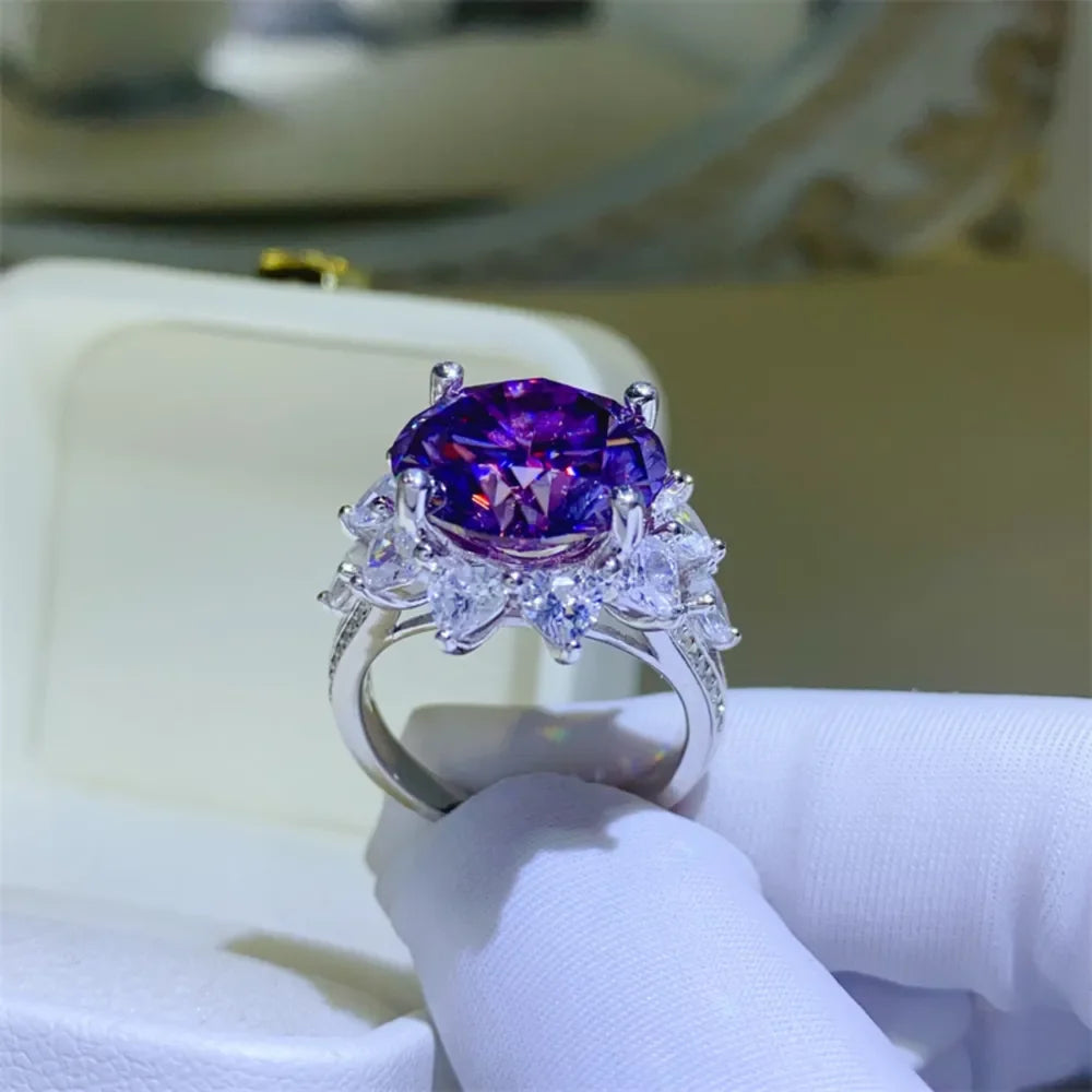 Ring Francesca - 10 Carat Moissanite Flower Halo Silver Women's Ring Velanci