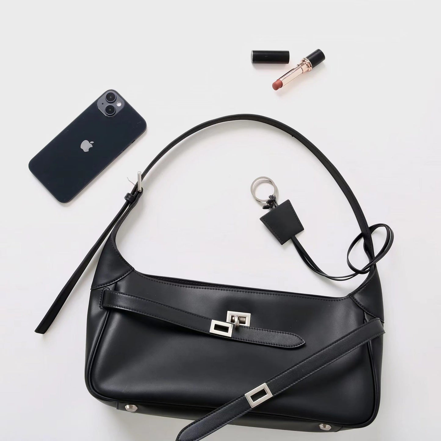 Elegant Waxed Calfskin Vintage Crossbody Baguette Bag