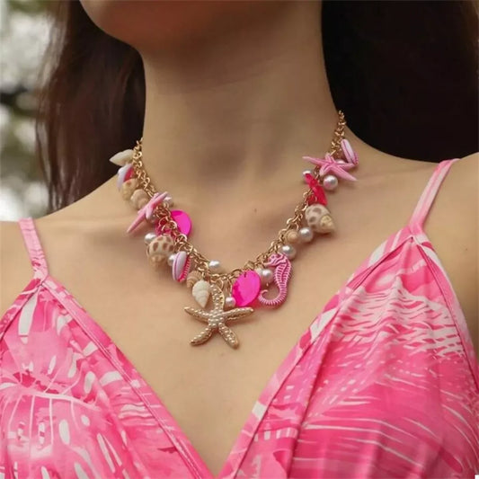 Shell Starfish Ocean Charm Necklace - Adjustable Chain Velanci