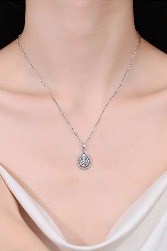 Moissanite Teardrop Pendant Necklace - Sterling Silver Velanci
