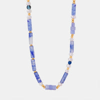 Geometric Pearl Necklace - Blue Chalcedony Pendant Velanci