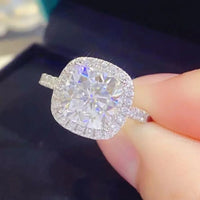 3ct Moissanite Sterling Silver Square Ring Isabella - Halo Women's Ring Velanci
