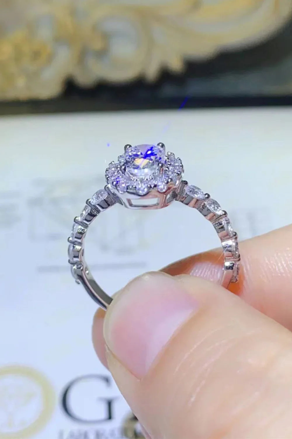 Moissanite Halo Ring Giovanna - 1ct Sterling Silver Women's Ring Velanci