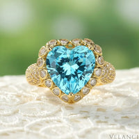 18K Plated Heart-Shaped Zircon Ring Giulia - Blue Halo Women's Ring Velanci