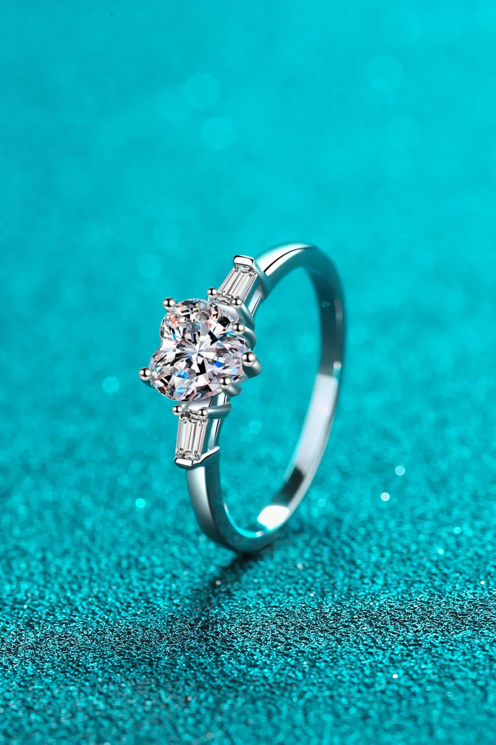 Moissanite Heart Ring Sterling Silver Luna - Everyday Shine Women's Ring Velanci