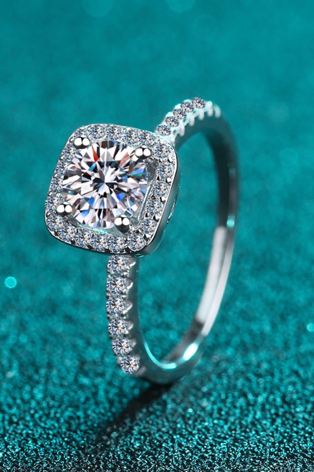 Moissanite Ring Giulia - 2 Carat Square Halo Minimalist Women's Ring Velanci