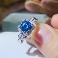 1 Carat Moissanite Sterling Silver Ring Giovanna - Blue Halo Women's Ring Velanci