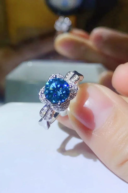 1 Carat Moissanite Sterling Silver Ring Giovanna - Blue Halo Women's Ring Velanci