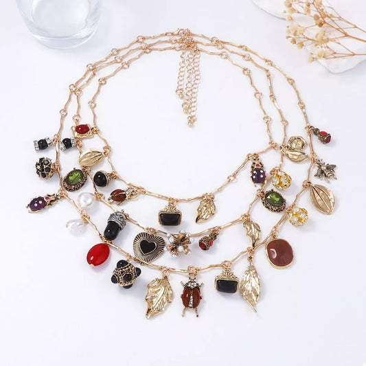 Gemstone Necklace - Three-Piece 18K Gold-Plated Layered Velanci
