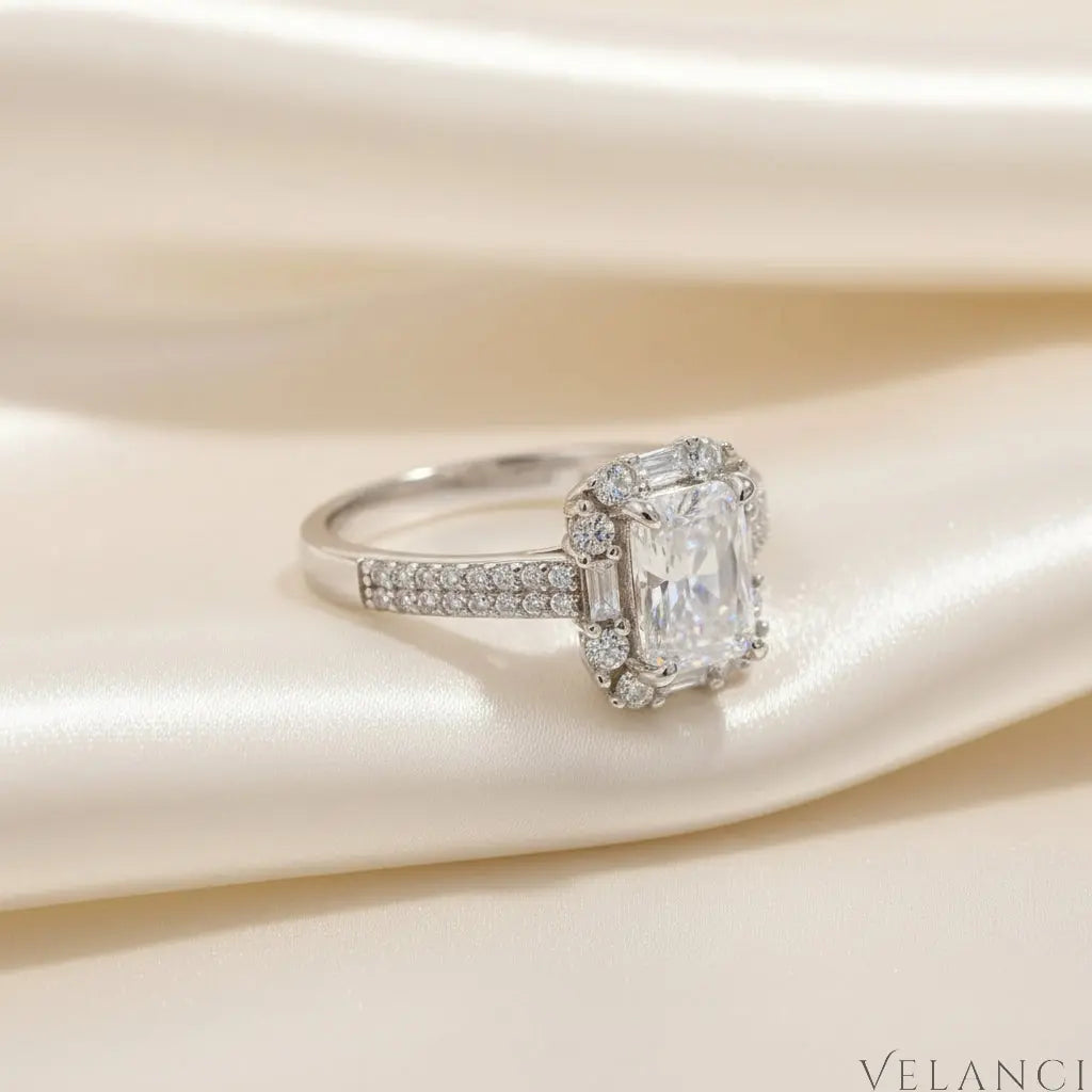 Sterling Silver Inlaid Zircon Square Ring Bianca - Sparkling Velanci
