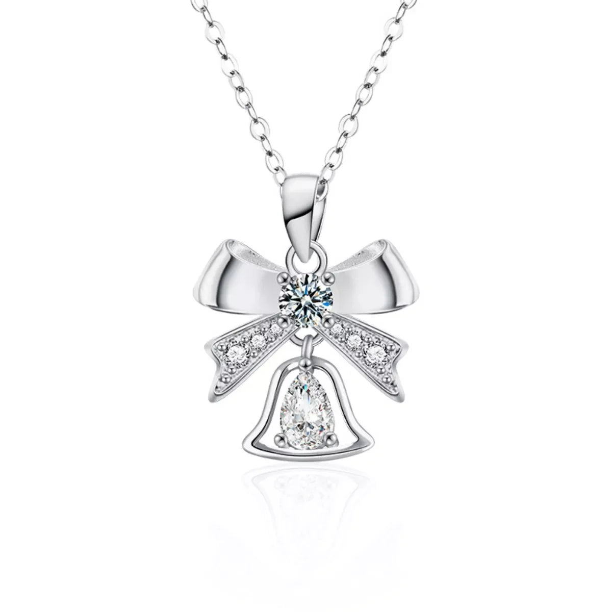 Sterling Silver Bow Pendant Necklace - 0.5 Carat Brilliance Velanci