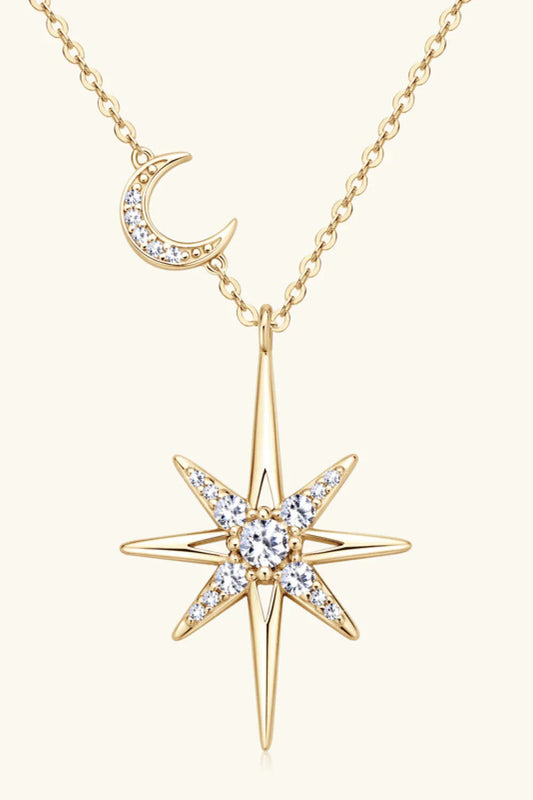 Moon Star Necklace - Platinum-Plated Moissanite Pendant Velanci