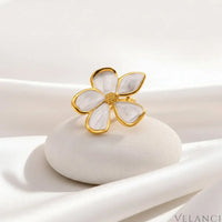 Flower Open Ring Chiara - Resin Inlay Gleaming Gold Women's Ring Velanci