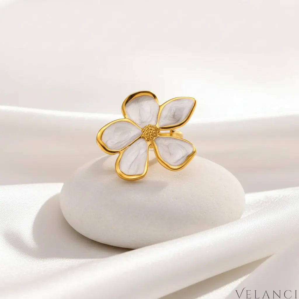 Flower Open Ring Chiara - Resin Inlay Gleaming Gold Women's Ring Velanci