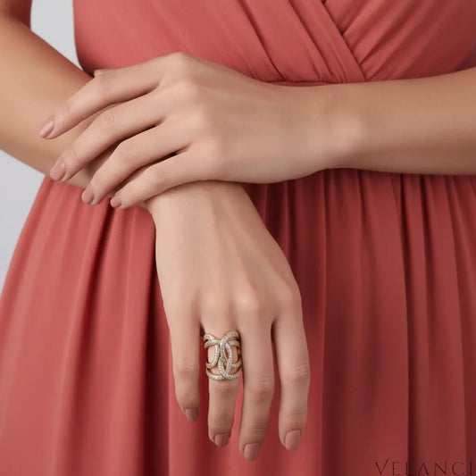 18K Plated Zircon Interwoven Ring Giulia - Pavé Zircon Shine Velanci