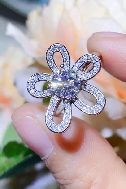 Ring Lucia - 1 Carat Moissanite Flower-Shape Open, Platinum Women's Ring Velanci