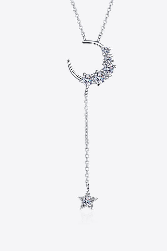 Star Moon Moissanite Necklace - Crescent Moon Sparkle Velanci