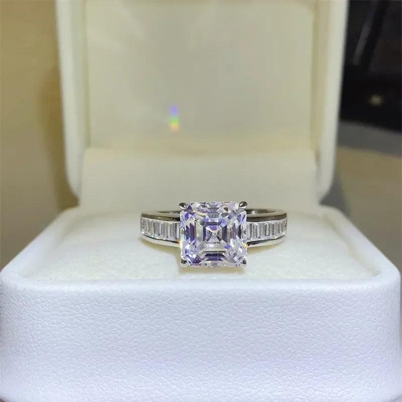 3Ct Moissanite Ring Elena - Square Cut Silver Shine Women's Ring Velanci