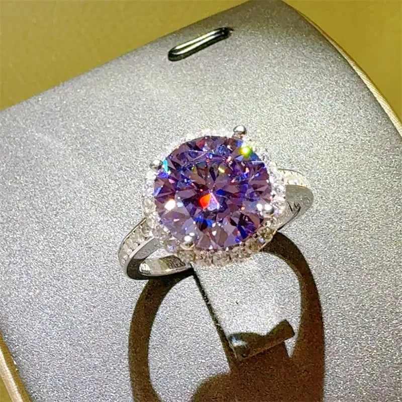 Three Carat Moissanite Ring Giulia - Halo Rainbow Fire Women's Ring Velanci