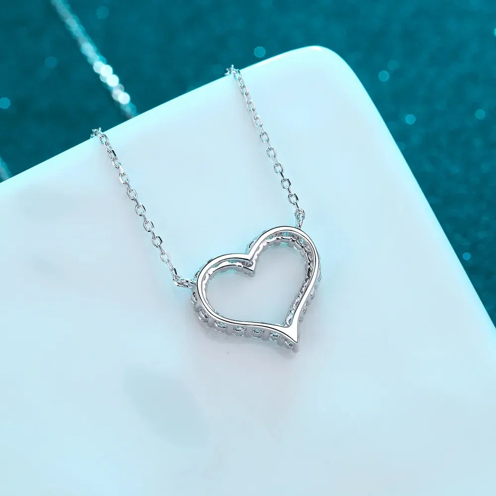 Moissanite Sterling Silver Heart Necklace - Sparkle Velanci
