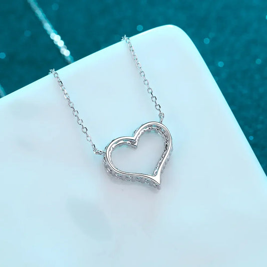 Moissanite Sterling Silver Heart Necklace - Sparkle Velanci