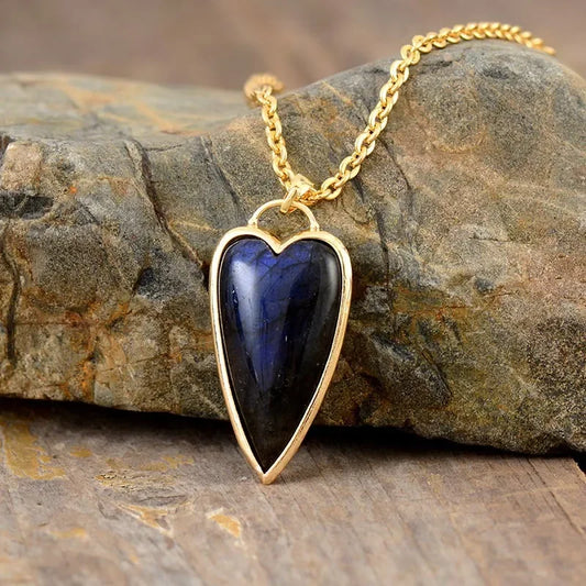 Labradorite Heart Necklace - 18K Gold-Plated Copper Velanci