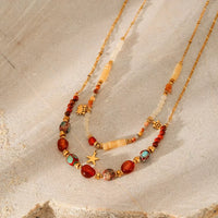 Two-Piece Set Necklace - 18K Gold-Plated Natural Stone Beads Velanci