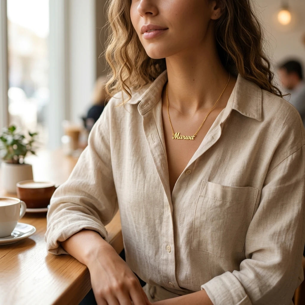 Personalized Custom Name Necklace - Engraved 18K Gold Stainless Steel Velanci