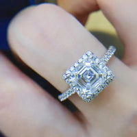 Moissanite Ring Ariella - 2ct Emerald Halo Sterling Silver Women's Ring Velanci