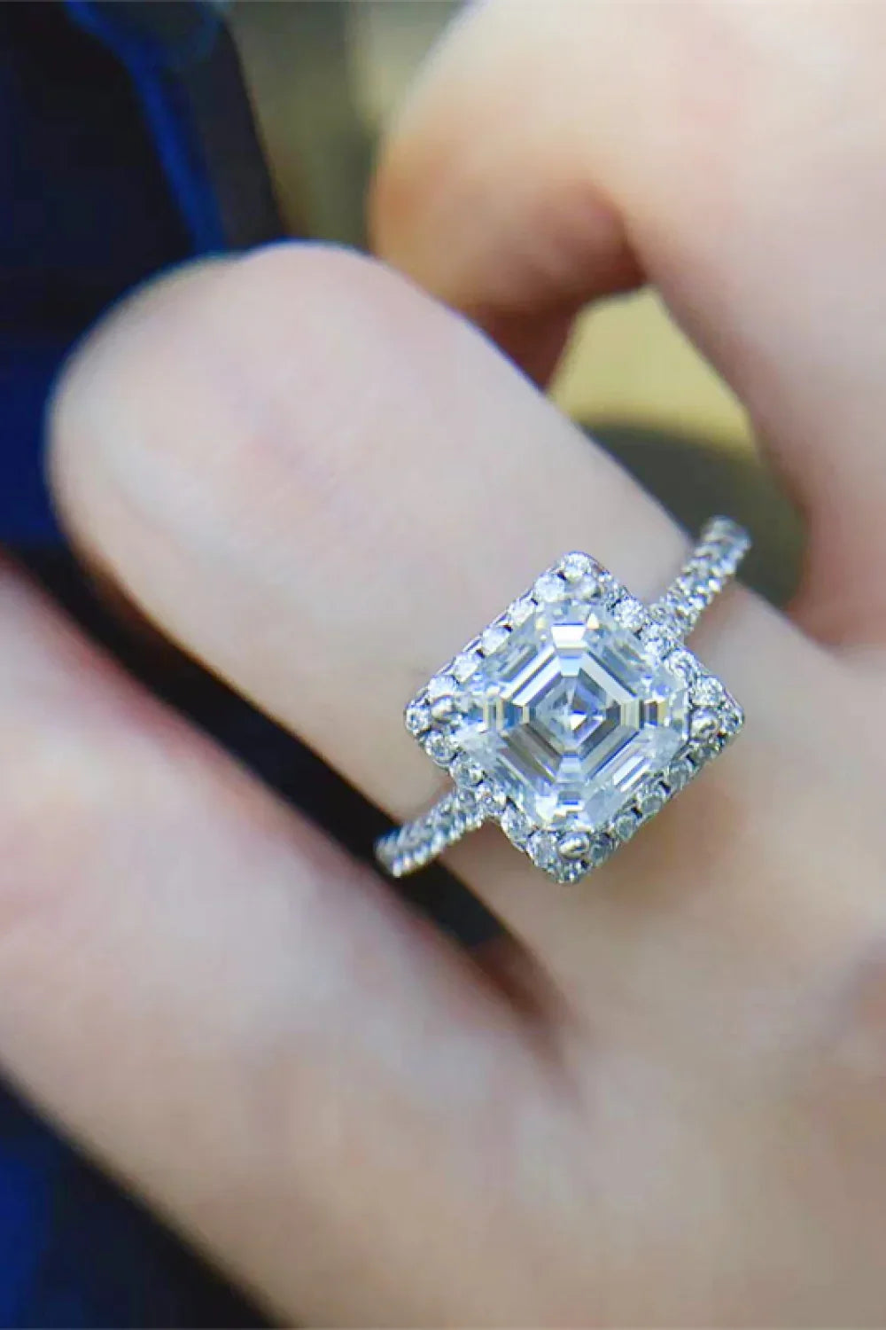 Moissanite Ring Ariella - 2ct Emerald Halo Sterling Silver Women's Ring Velanci