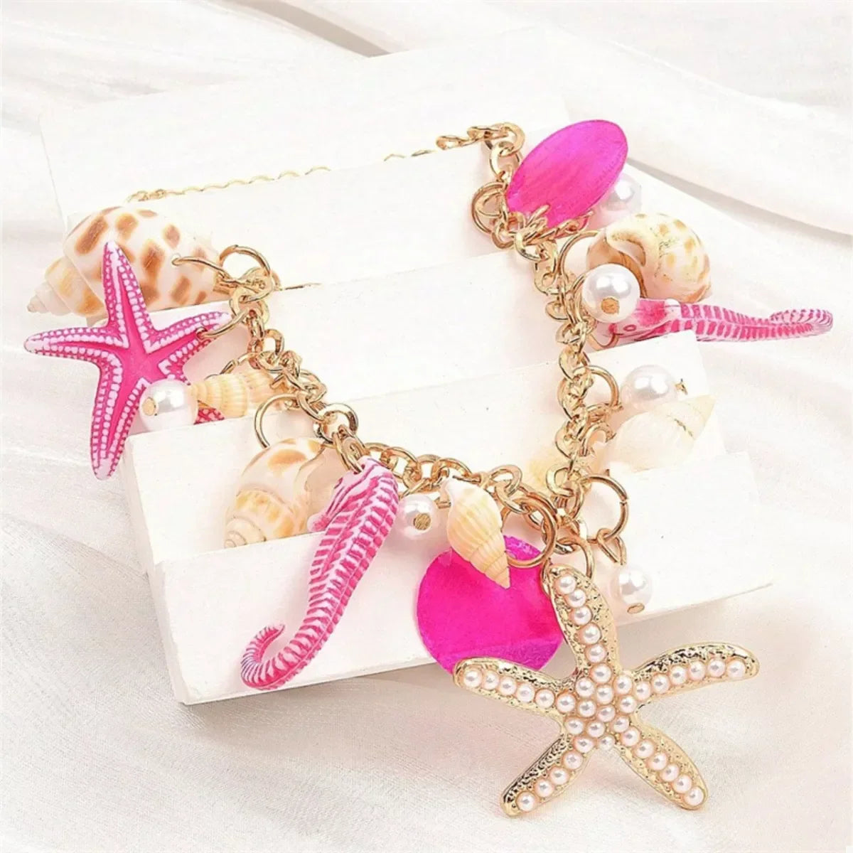 Shell Starfish Ocean Charm Necklace - Adjustable Chain Velanci