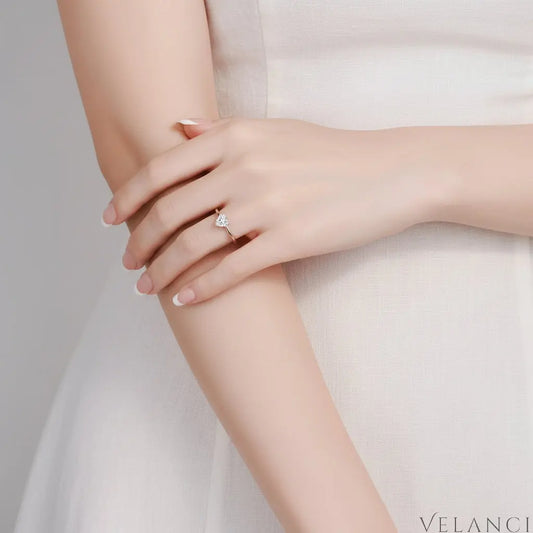 Sterling Silver Heart Moissanite Ring Bianca - Solitaire Velanci