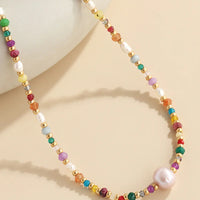 Coastal Bead Necklace - Multicolor Beads, Pearls, Crystals Velanci