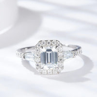 1 Carat Moissanite Geometric Ring Francesca - Emerald Halo Women's Ring Velanci