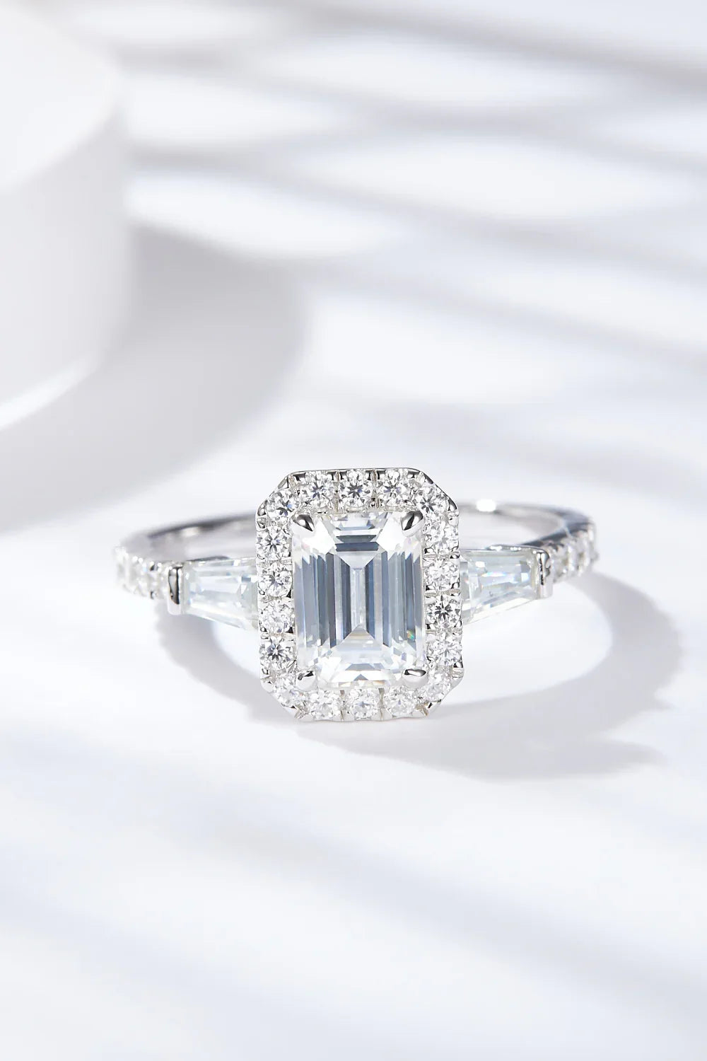 1 Carat Moissanite Geometric Ring Francesca - Emerald Halo Women's Ring Velanci