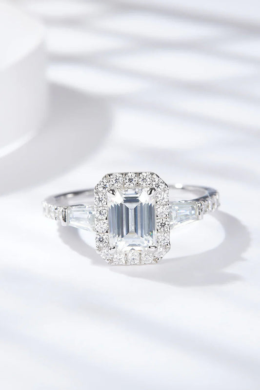 1 Carat Moissanite Geometric Ring Francesca - Emerald Halo Women's Ring Velanci