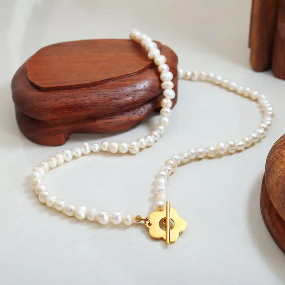 Gold Plated Titanium Pearl Necklace - Freshwater Pearl Velanci