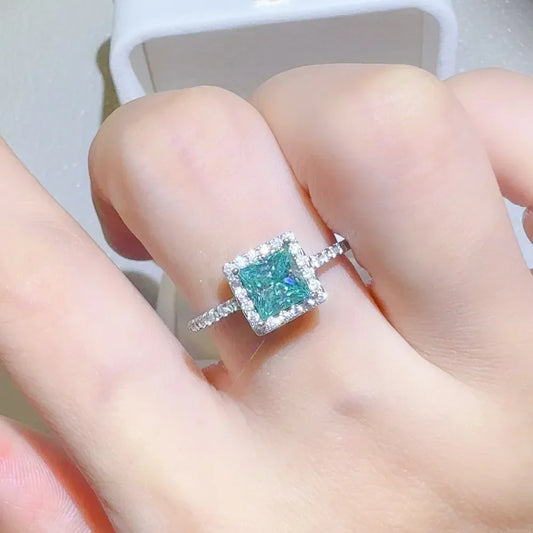 2 Carat Moissanite Square Sterling Silver Ring Giulia - Halo Women's Ring Velanci