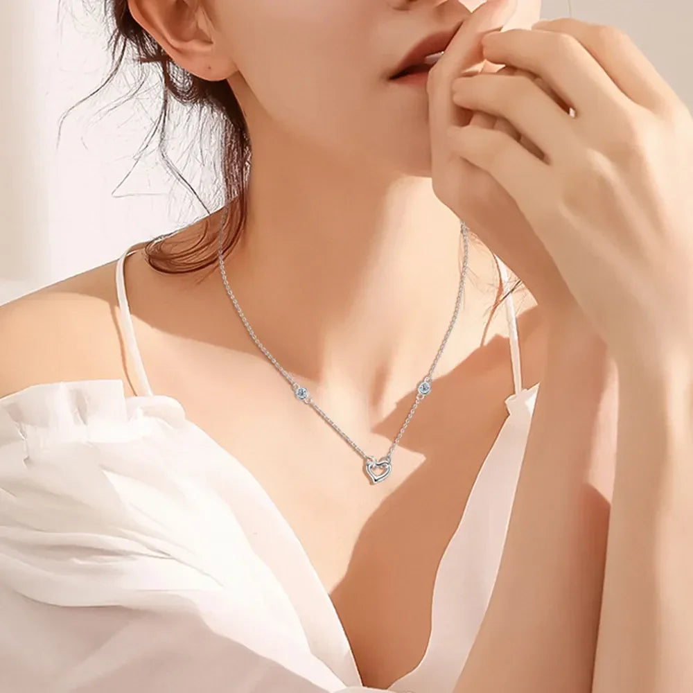 Moissanite Heart Necklace - Rose Gold Plated Silver Velanci