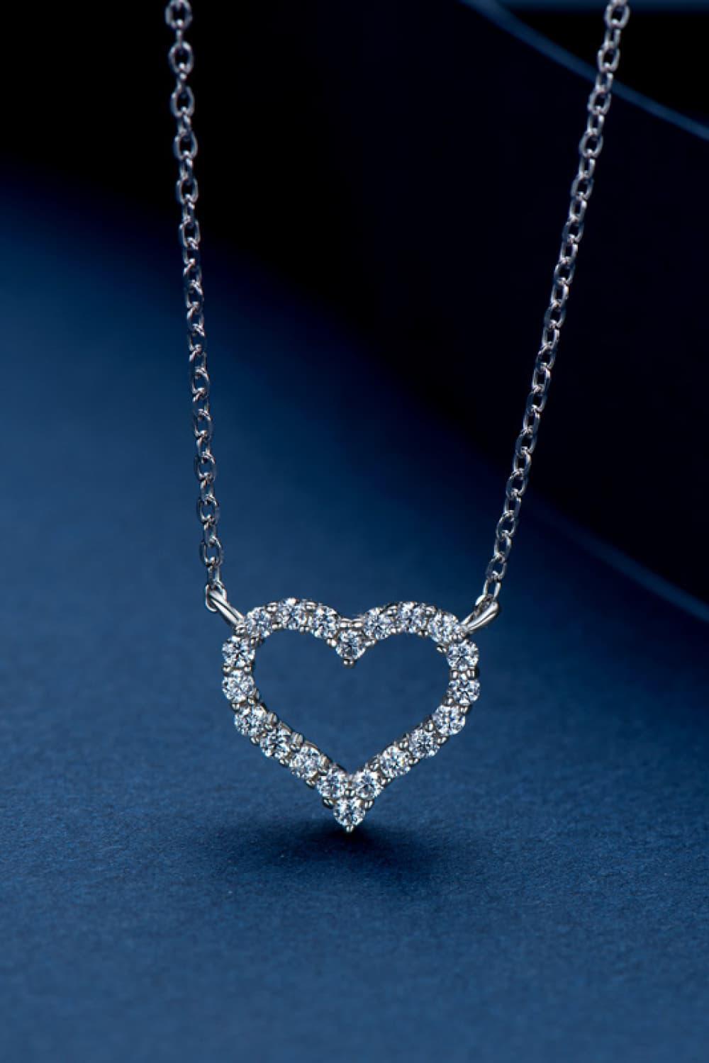 Moissanite Heart Necklace - Platinum Plated Sterling Silver Velanci