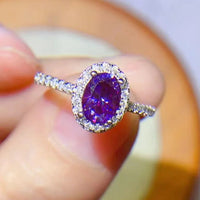 Sterling Silver 1 Carat Moissanite Ring Giulia - Purple Glow Women's Ring Velanci