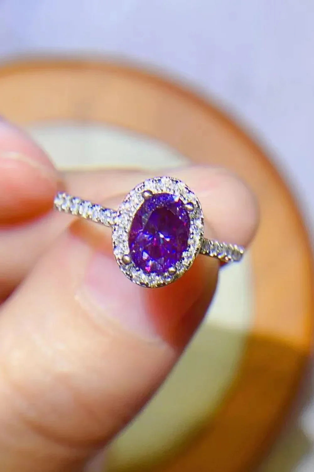 Sterling Silver 1 Carat Moissanite Ring Giulia - Purple Glow Women's Ring Velanci