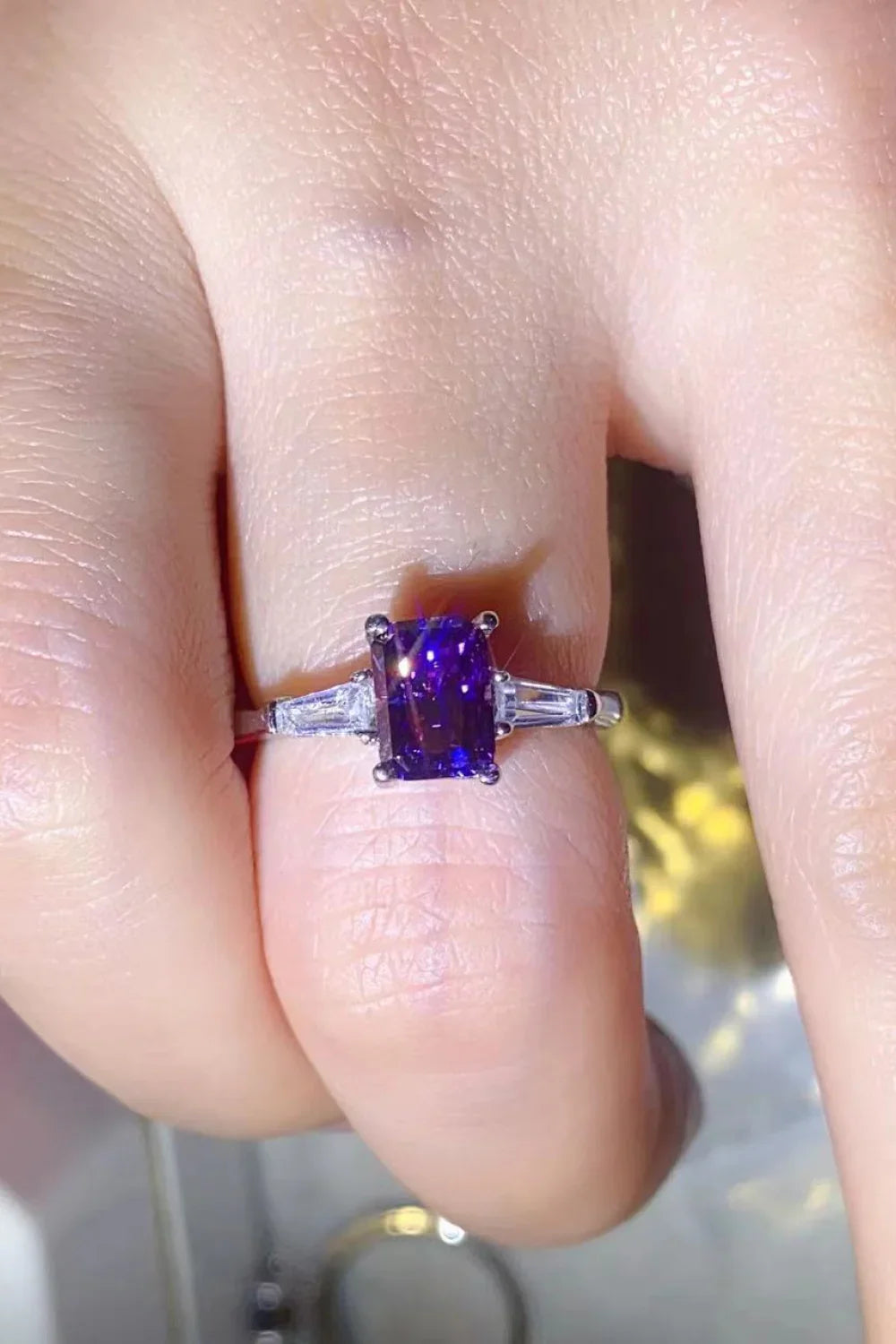 1 Carat Moissanite Ring Alessia - Platinum-Plated Purple Hue Women's Ring Velanci
