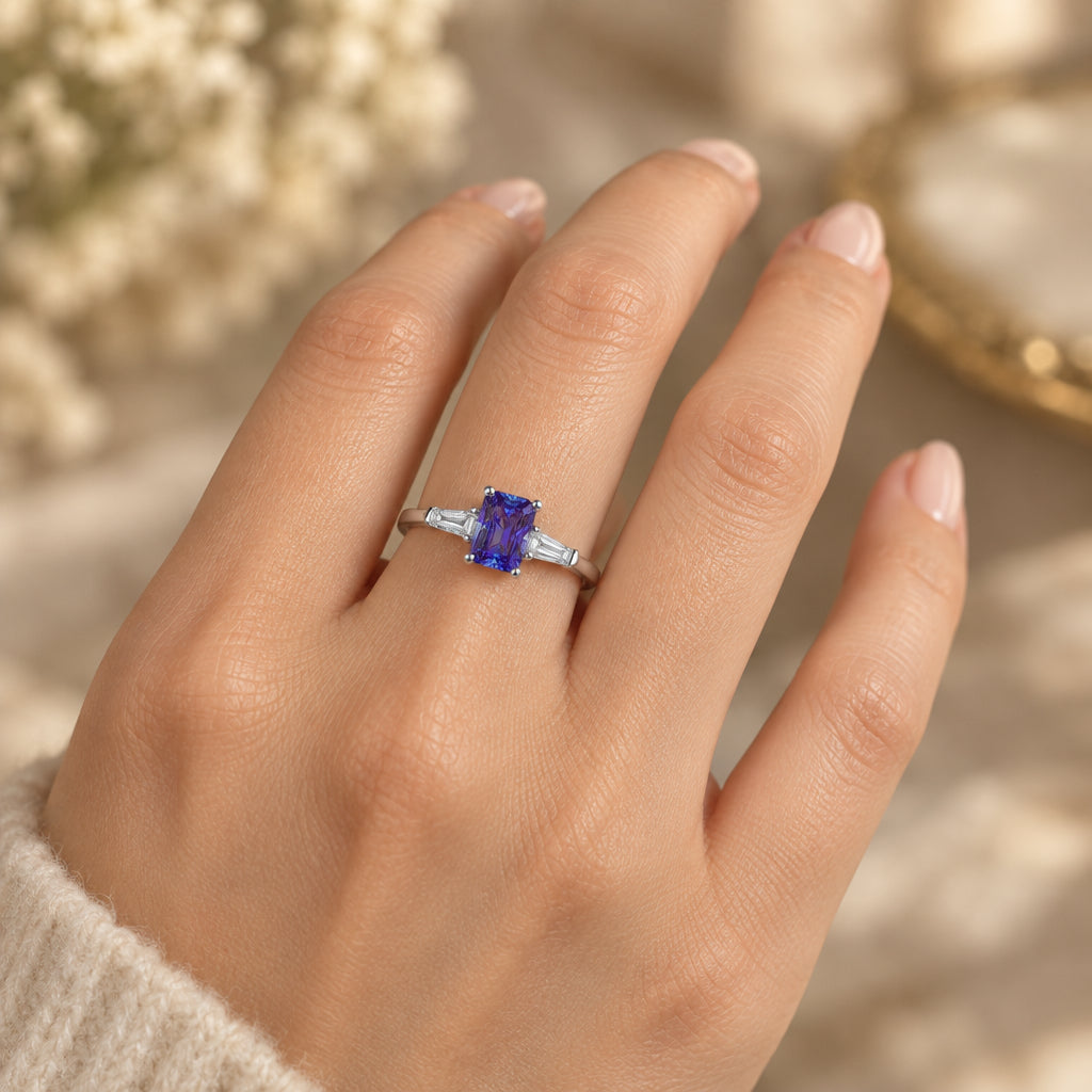 1 Carat Moissanite Ring Alessia - Platinum-Plated Purple Hue Women's Ring Velanci