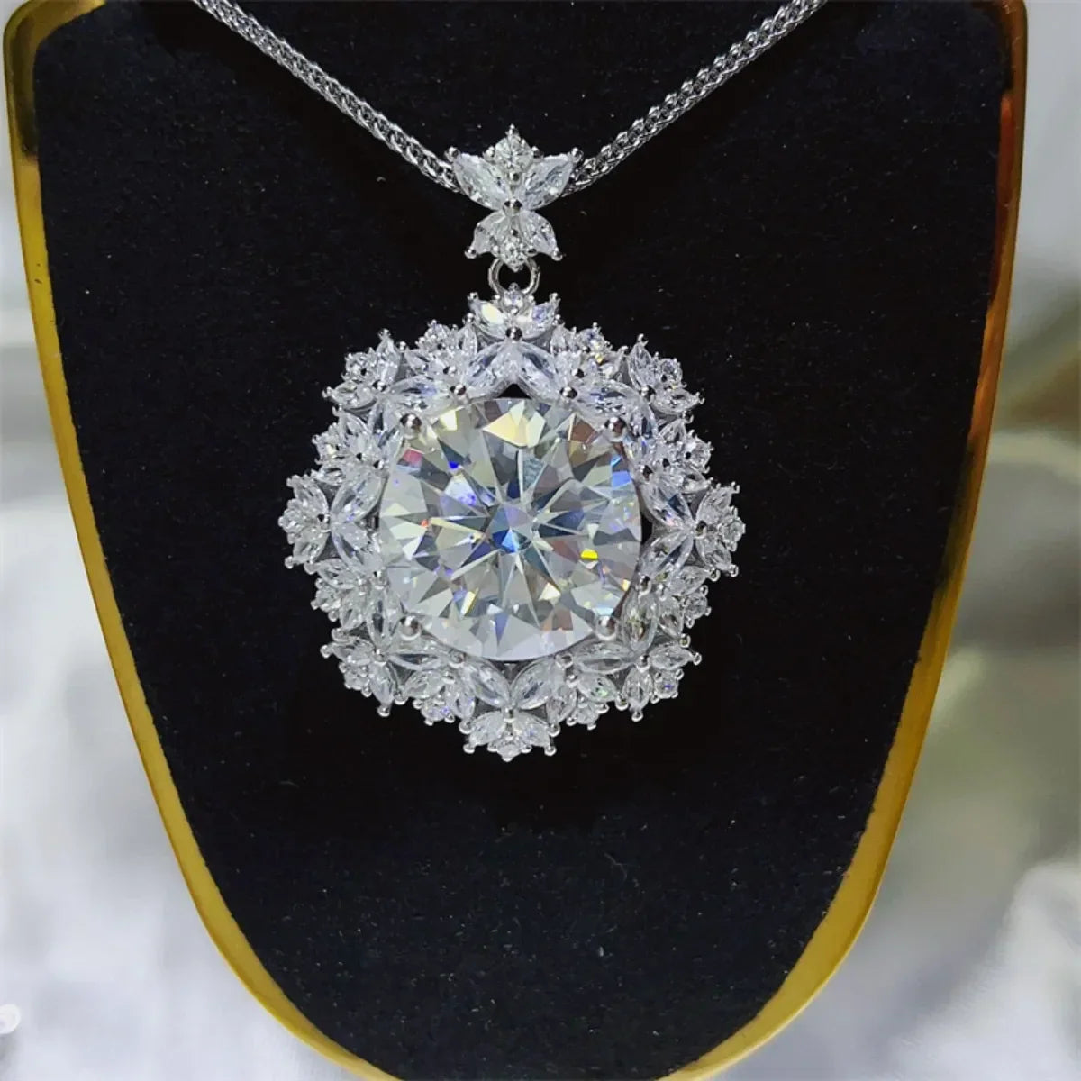 Moissanite Halo Platinum-Plated Sterling Silver Necklace Velanci