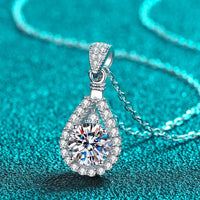 Teardrop Moissanite Halo Necklace - 2 Carat Sterling Silver Velanci