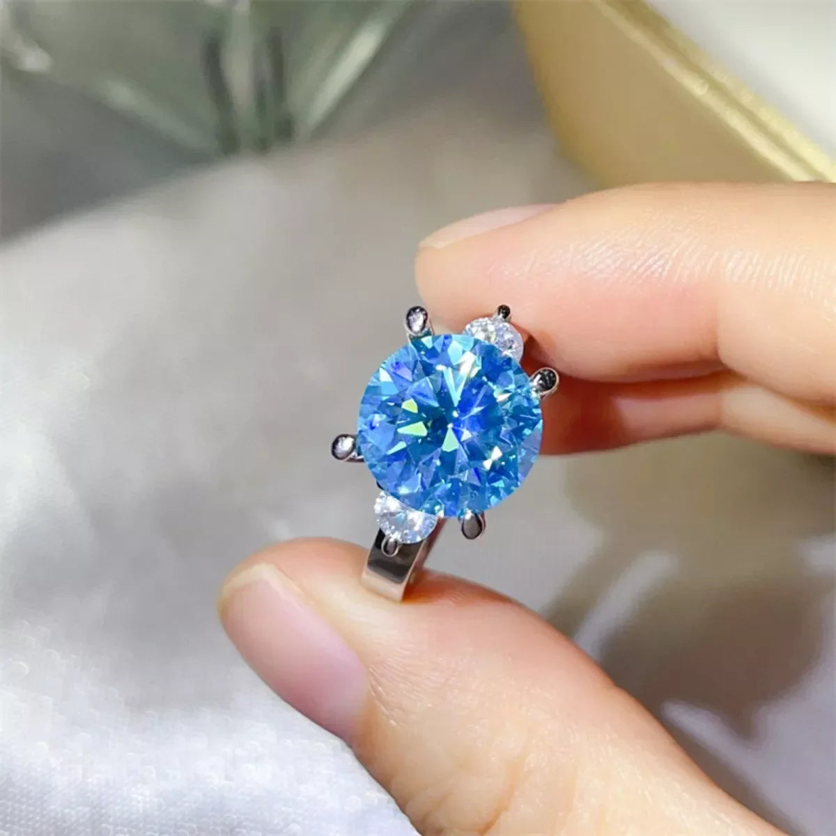 Moissanite Ring Francesca - 5 Ct Center Sparkle Sterling Women's Ring Velanci