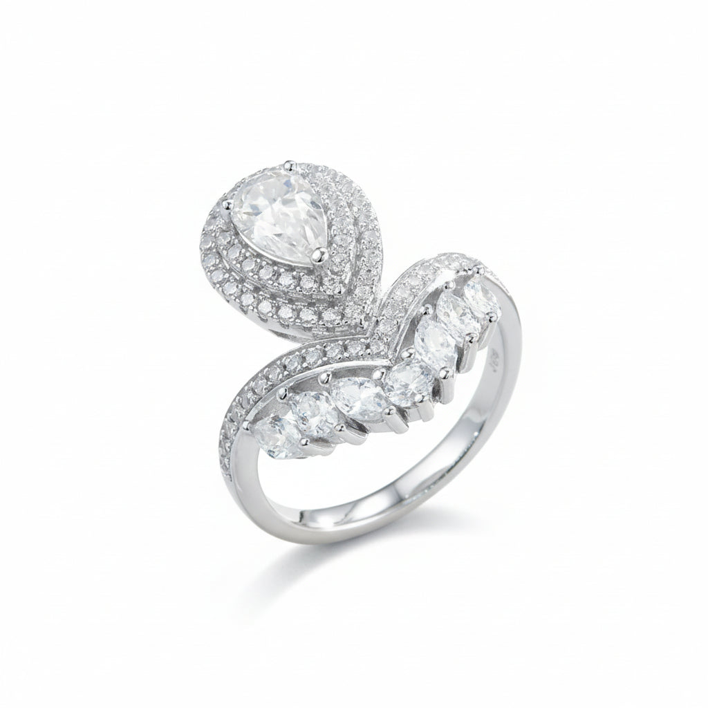 Moissanite Crown Ring Sterling Silver Giovanna - D Color Glow Women's Ring Velanci